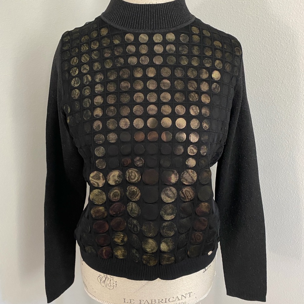 Ted Baker Yvonne Black Sweater with Gold Circle Accent